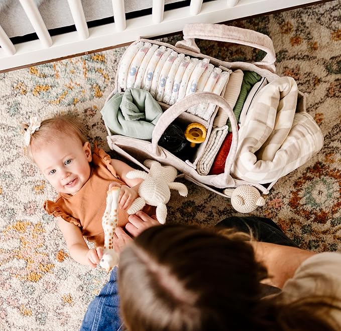 PUTSKA Baby Diaper Caddy Organizer - Nursery Storage Basket for Diaper Station, Baby Basket Shower Gifts List and Registry Must-Haves, Newborn Essentials, Nursery Decor for Boy or Girl-DarkMocha,XL