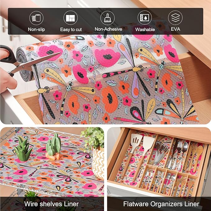 Cooyes Shelf Liner – Non-Slip Cabinet & Drawer Liner for Kitchen – Non-Adhesive Waterproof Shelf Paper with Modern Pattern – Durable EVA Cabinet Mat – Easy to Cut (Amethyst,23.6" W x 236" L)