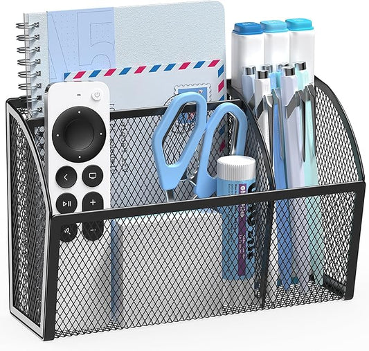 YINGHUA Magnetic Pen Holder for Whiteboard and Refrigerator 3 Compartments Metal Mesh Organizer Space Saving Shelf for Office School Home and Locker - Black