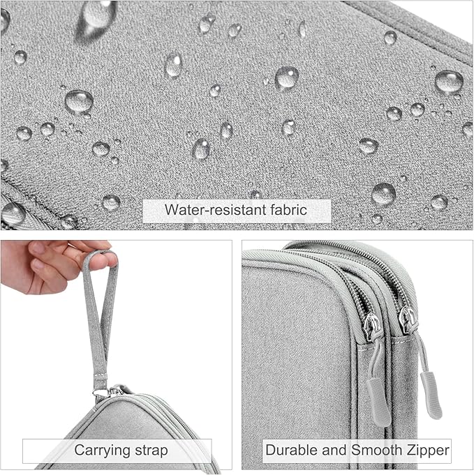 FYY Travel Electronic Cable Organizer Bag, Pouch Electronic Accessories Carry Case Portable Waterproof Double Layers Storage Bag for Cable, Cord, Charger, Phone, Earphone, Medium Size, Grey