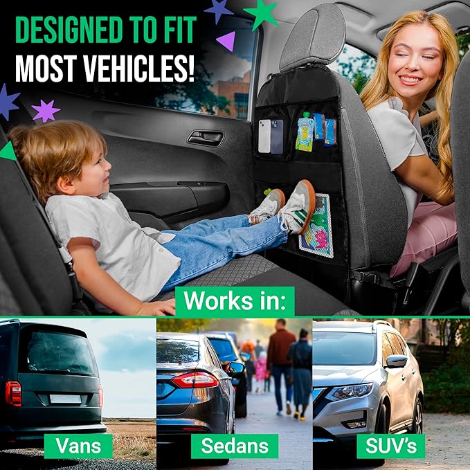 2 Pack Kick Mats Back Seat Protector - Backseat Car Organizer for Kids, Car Storage Organizer, Back Seat Cars Organizers, Cars Organizers Backs Seats, Travel Accessories, 4 Pockets