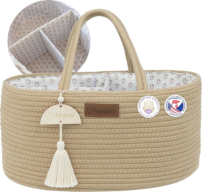 Baby Diaper Caddy Organizer, Portable Nursery Storage Basket with Sturdy Handle Diaper Caddy Basket, Car Caddy for Diapers and Baby Wipes, Newborn Essentials