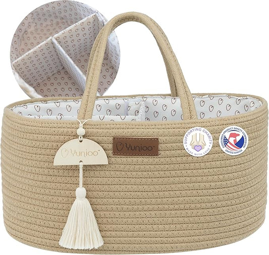 Baby Diaper Caddy Organizer, Portable Nursery Storage Basket with Sturdy Handle Diaper Caddy Basket, Car Caddy for Diapers and Baby Wipes, Newborn Essentials