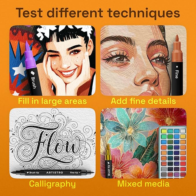 ARTISTRO 120 Acrylic Paint Markers - Paint Pens for Drawing, Brush + Fine Tips - For Fabric, Rock, Glass, Wood, DIY, Craft, Canvas - Art and Craft Supplies for Adults, Teens, Kids