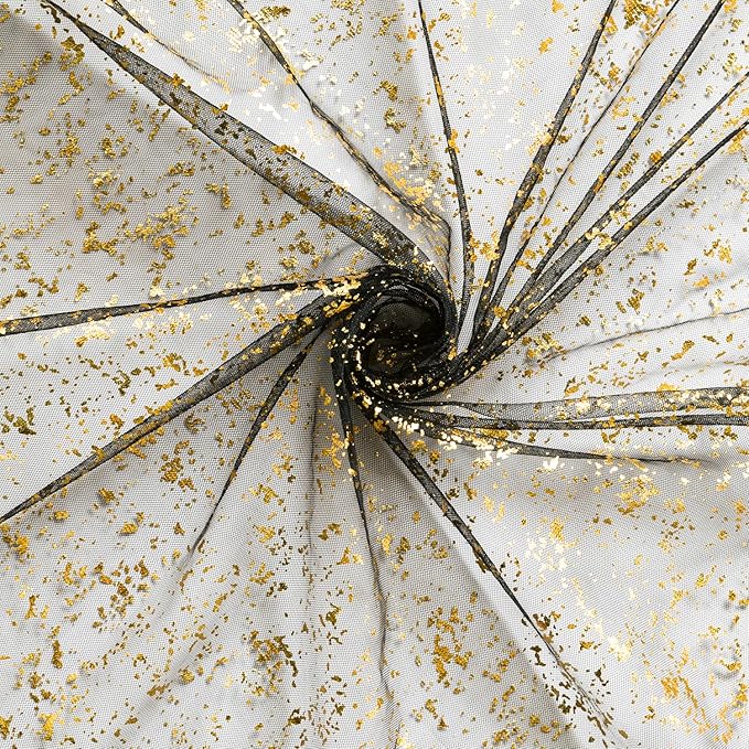 Horaldaily Black Gold Gauze Tablecloth 60x120 Inch Rectangular, Golden Sequin Glitter Metallic Foil, Sheer Tulle Cheesecloth for Wedding Baby Shower Ceremony Birthday