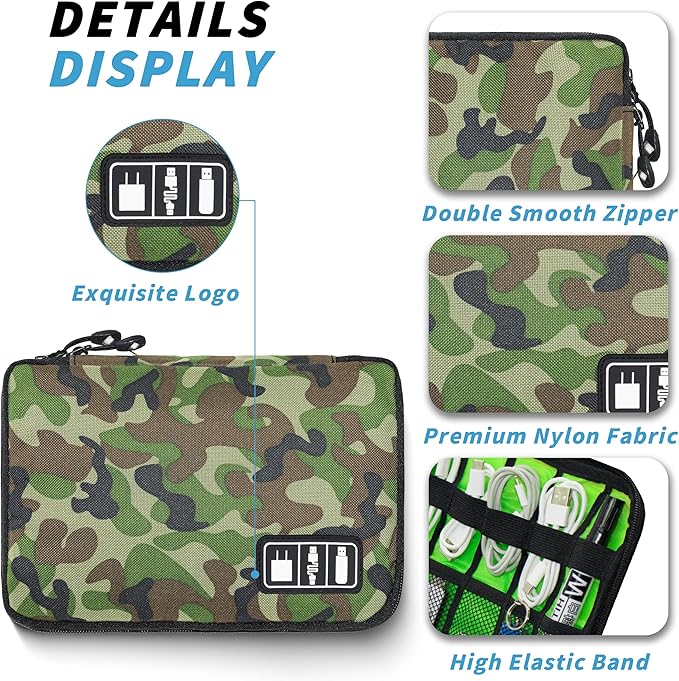 Electronics Organizer, Travel Cord Organizer Pouch, Portable Cable Organizer Bags, Travel Electronic Accessories Storage Case for Cables, Cords, Charger, Phone (Camouflage Green)