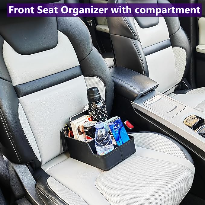 Car Storage Organizer Between Seats, Center Console Armrest Storage Box, Back Seat Organizer with Small Compartment, Car Interior Storage Box, Cup Holder Tray with Non-slip Mat (Black)