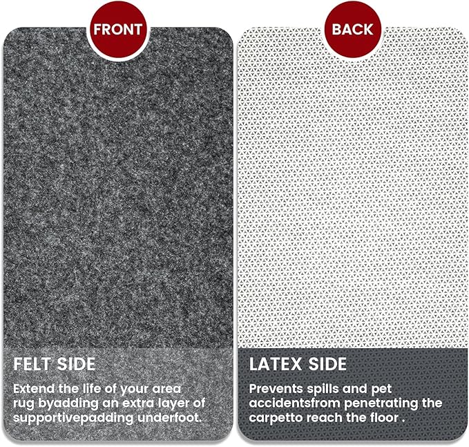 Waterproof Rug Pad, 4x6 ft Area Rug Non-Slip Carpet Pad, Non-Slip Rug Pads for All Floors and Finishes, Felt Pad for Hardwood Floors, Keeps Carpets in Place Soft and Safe