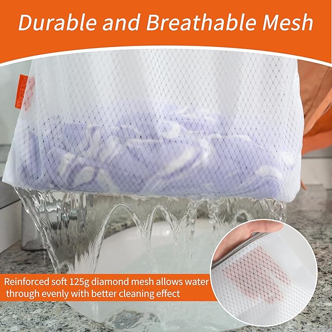 Polecasa 3Pcs 16 x 20 Inches Extra Durable 125g Diamond Mesh Laundry Bags with Sturdy Zipper for Delicates, Laundry Room Essentials for College, Dorm (3 Large)