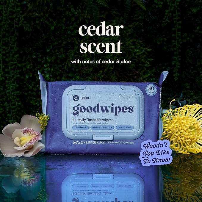 goodwipes Flushable Wipes Bulk Pack, Cedar Adult Wet Wipes for Women & Men, Sewer & Septic Safe, Toilet & Bathroom Essentials, Extra Large, 418 Count (8 Packs and 1 Travel Pack)
