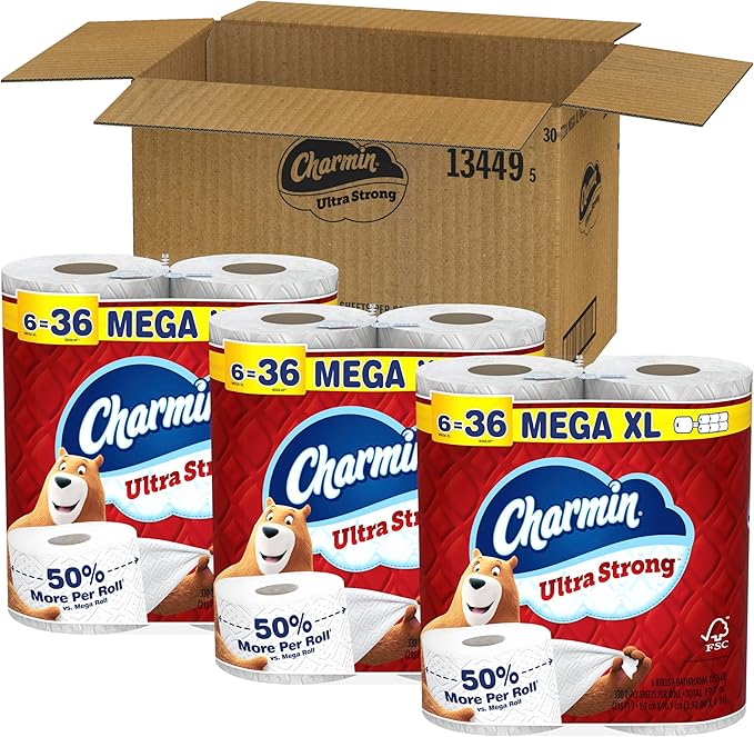 Charmin Ultra Strong Toilet Paper, 18 Mega XL = 108 Regular