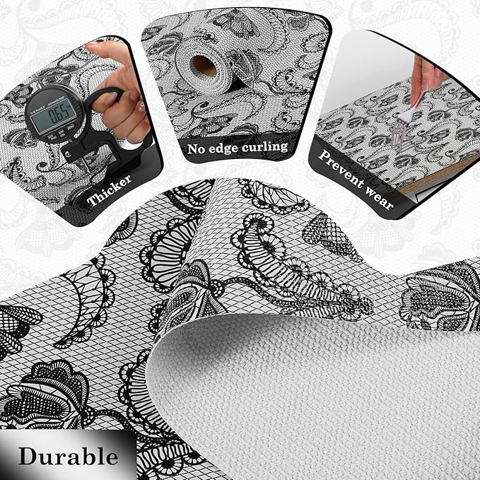 Drawer and Shelf Liner, Non-Slip Kitchen Cabinet Liners Non-Adhesive Thick Strong Grip Waterproof Washable Mats Protect Dresser Shelves Cupboard Bathroom Cabinets, Boho: Floral, 12 in X 20 FT