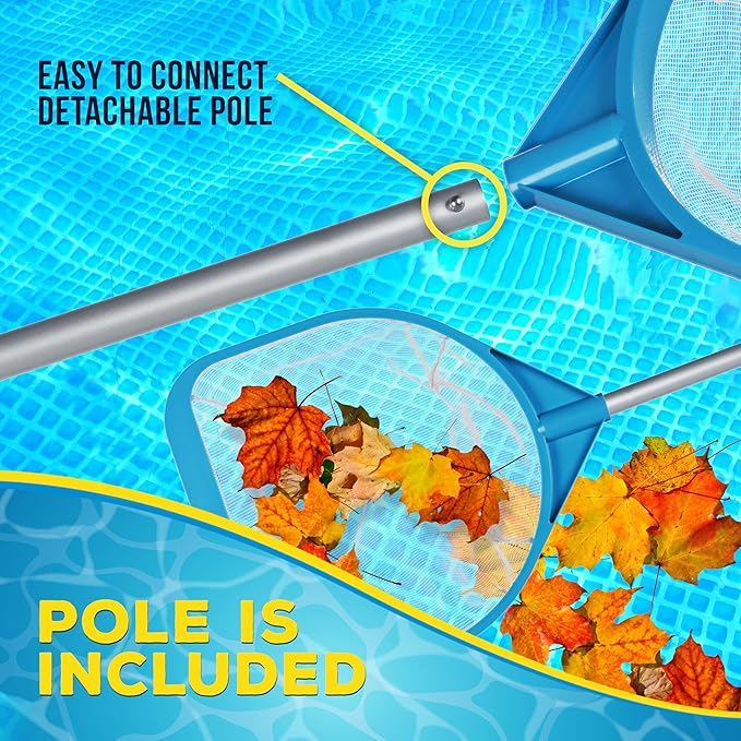 U.S. Pool Supply Pool and Spa Skimmer Net with Pole, 30" Long Handheld Fine Mesh Pool Skimmer Net - Hand Held Spa, Hot Tub, Pond Cleaning - 17" Pole Handle, Deep Leaf Netting, Scoop Skim Leaves