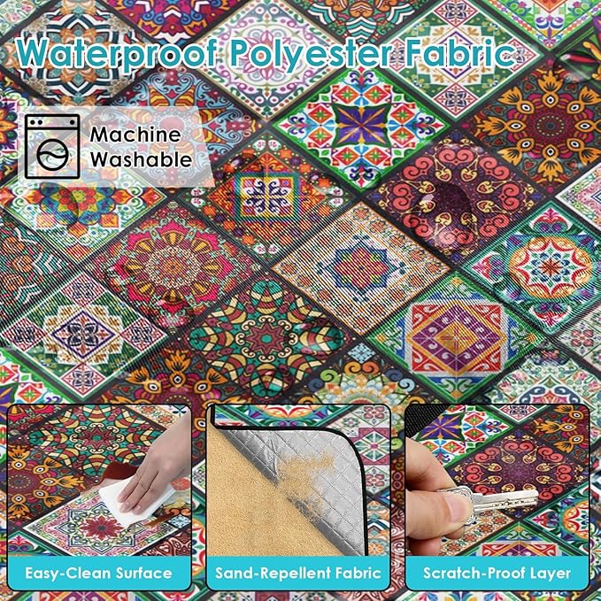 Waterproof Picnic Outdoor Blanket, 79" x 59" Sandproof Foldable Large Picnic Blanket for Beach, Camping, Park, Travel, Concert, Great Gift for Families and Couples (Bohemian Color)