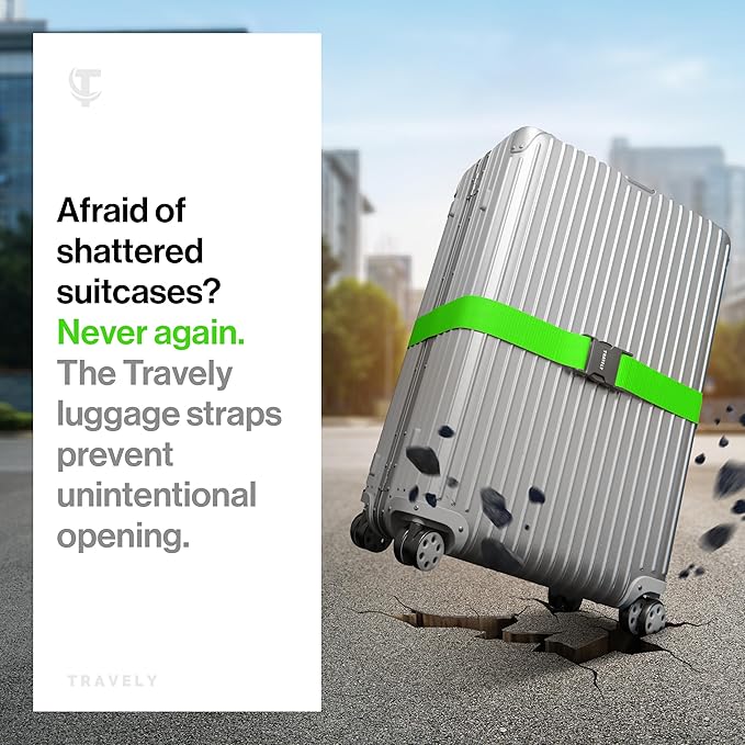 TRAVELY Luggage Straps - Particularly conspicuous & Secure - Incl. 2 Name Tags - Luggage Strap Ideal crosswise - [Set of 2]