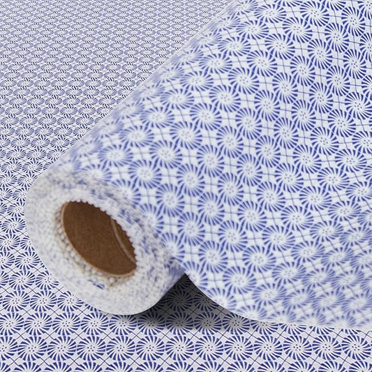 FIFTY FEET 12"x120" Non-Adhesive Shelf Liner for Kitchen Cabinets and Drawers, Washable Non-Slip PVC Cabinet Liner (Blue Circle)(9 Roll)