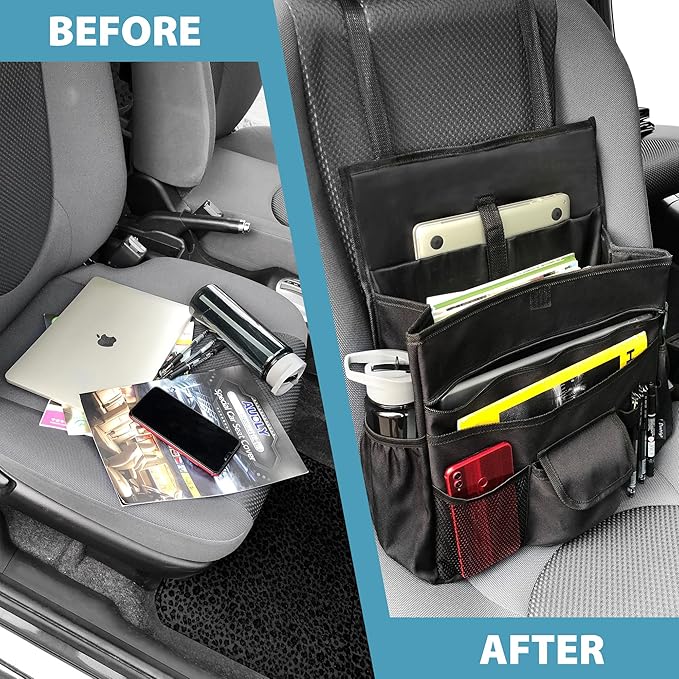Elantrip Car Front Seat Organizer, Back Seat Storage with Adjustable Straps, Truck Seat Organizers for Delivery Drivers, Office Files, Passenger Seat