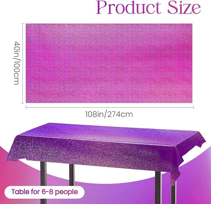 Purple & Fuchsia Red Holographic Tablecloth 40" x 108" Hot Pink Party Decoration Valentine's Day Birthday Party Table Decor Iridescence Plastic Table Cloth for Halloween Bachelorette Supplies