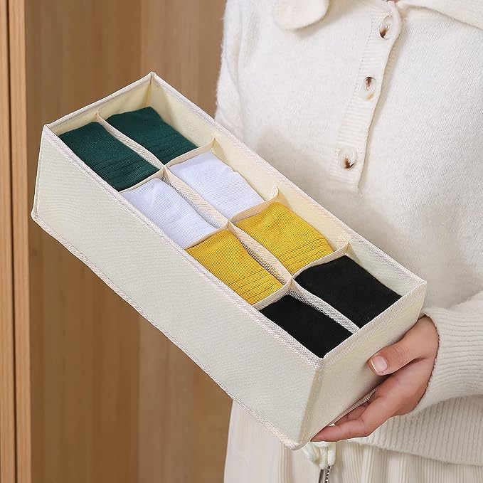 Qozary 3 Pack Sock Underwear Drawer Organizer Dividers, Collapsible Cabinet Closet Storage Boxes for Clothes, Socks, Lingerie, Underwear, Tie, Belt, Baby, Bedroom