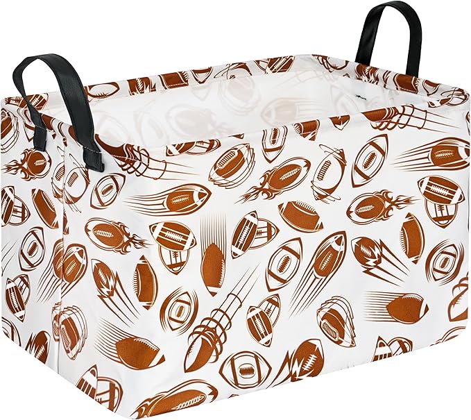 Rec Football Print Box Hamper Storage Basket Collapsible Organizer Bin Gift Shelf Baskets for Home and Kitchen Storage