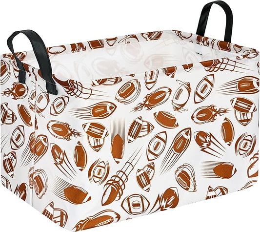 Rec Football Print Box Hamper Storage Basket Collapsible Organizer Bin Gift Shelf Baskets for Home and Kitchen Storage