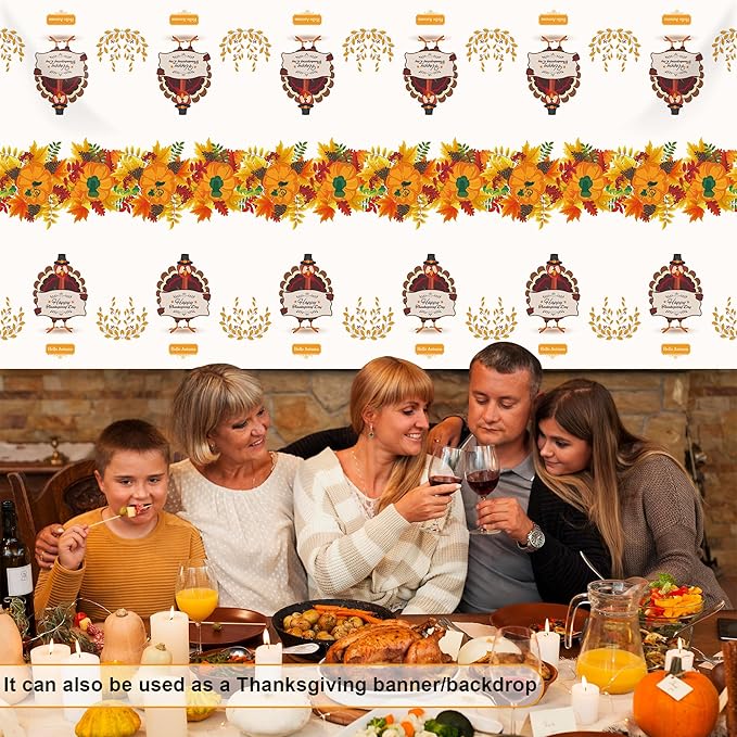 OHOME 2 Pack Thanksgiving Tablecloth Disposable - Fall Party Supplies for Thanksgiving Table Decor | Friendsgiving Party Decorations | Thanksgiving Decorations 54" x 108"