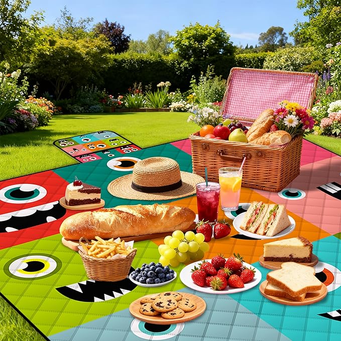 Extra Large Picnic Blanket Waterproof,80"x 80"Foldable Machine Washable Beach Blankets,Outdoor Blanket for 6-8 Adults,Picnic Mat Suitable for Indoor Crawling,Park Beach,Camping,Hiking,Travel (Face）