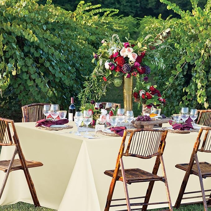 sancua Beige Tablecloths for 6 Foot Rectangle Tables, 8 Pack - Washable Polyester Fabric Table Cloth for Wedding Party, Birthday, Banquet Reception, 54x108 Inch Ivory