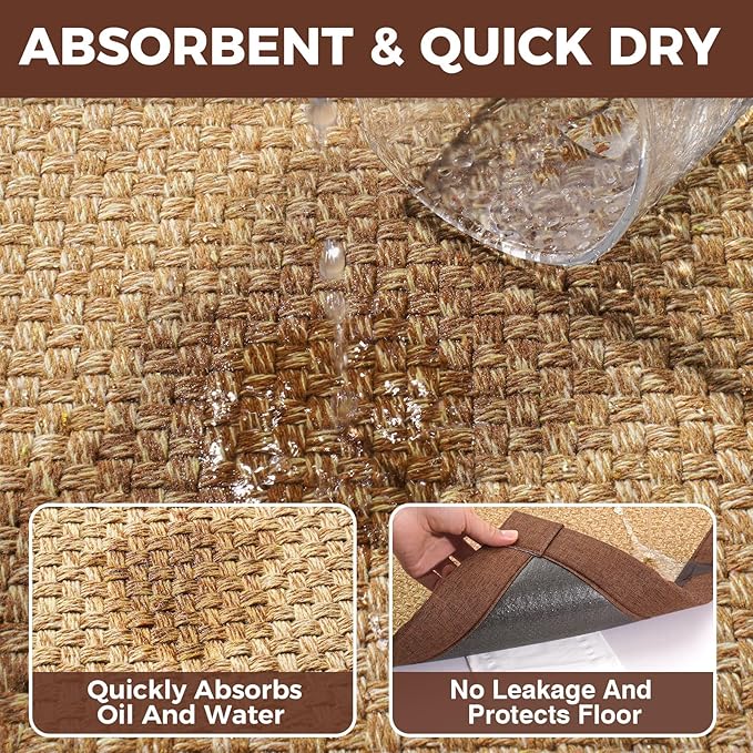 YDKGL Kitchen Runner Rugs Non Slip Washable Anti Fatigue, Super Absorbent 0.4" Thick Cushioned Long Kitchen Mats for Floor, Jute-Look Sink Floor Mat Laundry Standing Mat, Easy Clean, Brown 17"x59"