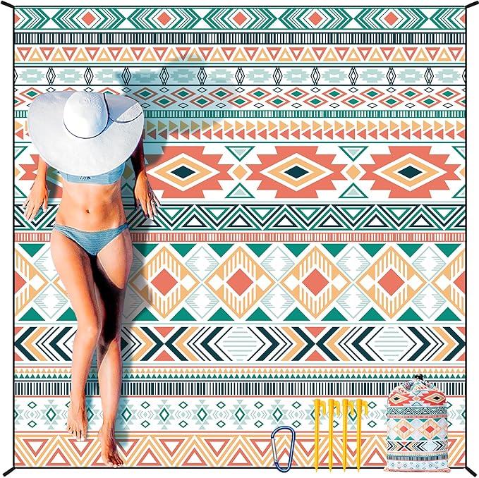 Beach Blanket Waterproof Sandproof Extra Large Beach Mat 79" X 83"/120"x108" for 1-8 Adults Quick Drying Durable Outdoor Picnic Mat for Beach Travel Camping Hiking