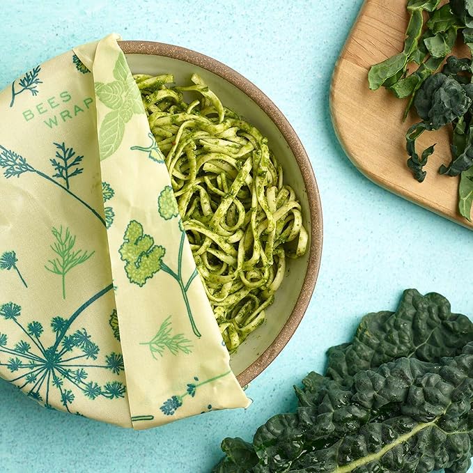 Bee's Wrap Vegan Beeswax Wraps for Food - Made in USA Reusable & Organic Food Wraps, Sandwich Wrap & Bowl Covers - Eco Alternative to Aluminum Foil & Plastic Wrap, Vegan Herb Garden 3 Pack (S, M, L)