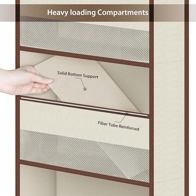 Univivi 6-Shelf Over Door Hanging Organizer Fabric Baby Door Storage with 5 Large Pockets and 3 Small PVC Pockets Wall Mount Hanging Storage Organizers for Baby Essential (Beige)