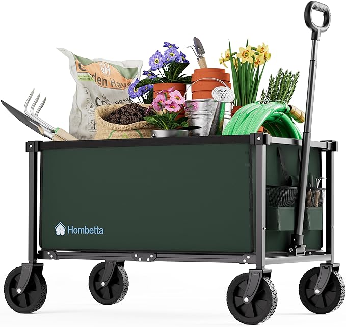29.3" Collapsible Wagon Cart, 150L Heavy Duty Folding Utility Wagon with Wheels, 260 lbs Load, Portable Rolling Cart for Garden, Shopping, Sports, Camping, Army Green