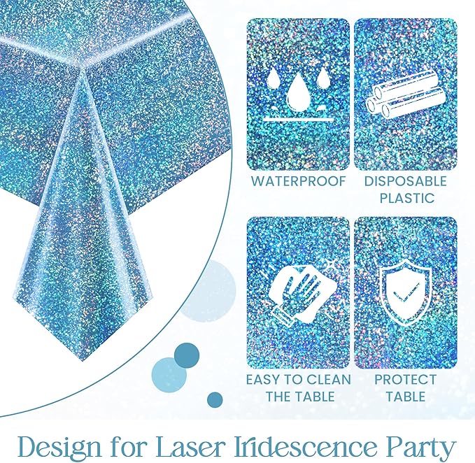 Just Shimmer Light Blue Holographic Tablecloth 40" x 108" Hot Pink Party Decoration Valentine's Day Birthday Party Table Decor Iridescence Plastic Table Cloth for Baby Shower Bachelorette Supplies