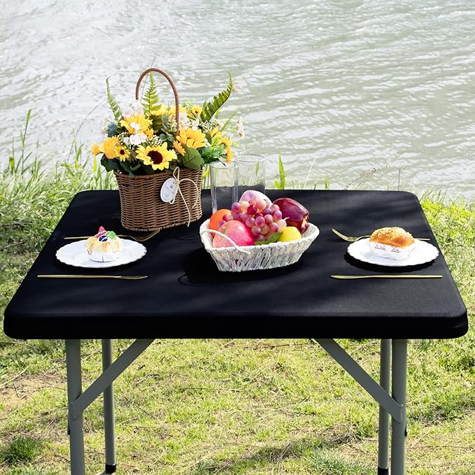 Square Fitted Table Cover Elastic Tablecloth 3ft Stretch Spandex Table Top Cover for Dining Indoor Outdoor Party Black 36X36 Inch