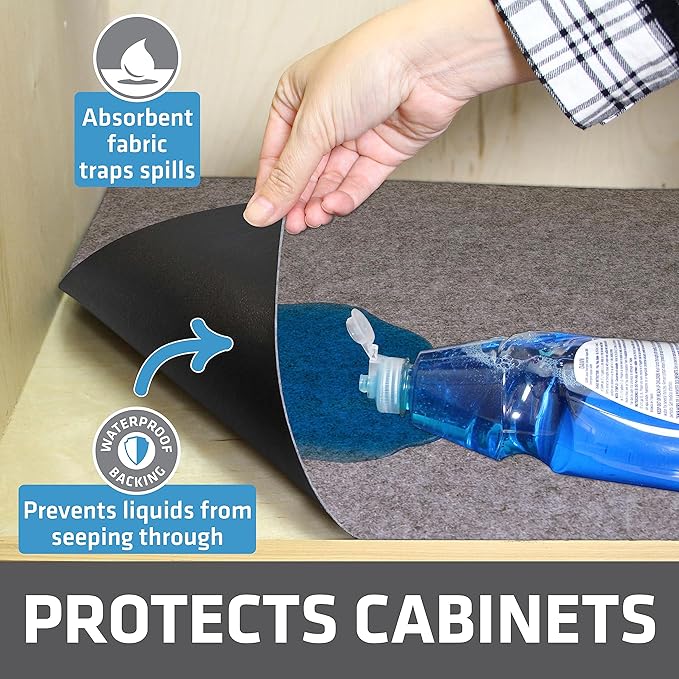 Drymate Premium XL Under Sink Mat, Waterproof Cabinet Protection Mats for Kitchen & Bathroom, Absorbent Shelf Liners, Slip-Resistant, Non-Adhesive, Machine Washable (USA Made)(24”x59”)(Light Grey)