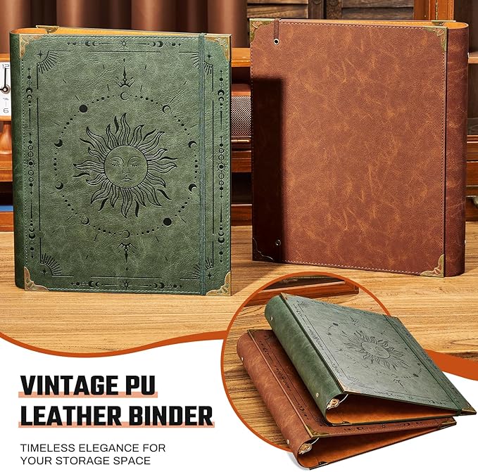Ovesmusl PU Leather 3 Ring Binder Fits 8.5"x11" Letter Size Paper, 2 Inch Round Ring Binder Holds 500 Sheets, Notepad Paper Cover Loose Leaf Organizer, Brown Sun