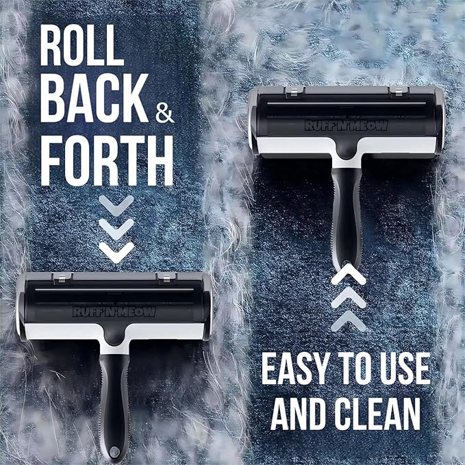 Ruff’N’Meow Pet Hair Remover Tool – Reusable Lint Roller for Dog & Cat Hair – Multi-Surface Fur Remover for Couch, Furniture, Carpet, Bedding & Car – Portable Pet Owner Essential – Built-in Fur Bin