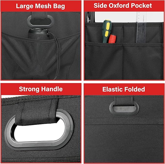 Simple Deluxe Car Trunk Organizer, 2 Compartments Suv Trunk Storage Organizer with Large Capacity Waterproof Collapsible Anti-slip Design, for Car Suv/Jeep/Sedan, Standard Size, Black, 2 Pack