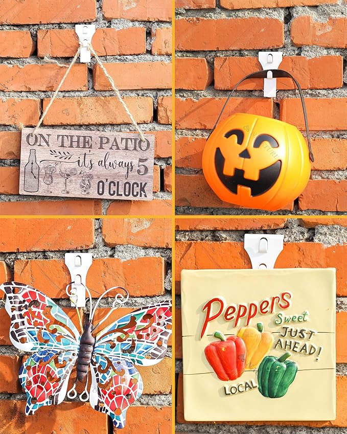 NACETURE Brick Hook Clips (4 Pack) – No-Drill Brick Hangers for 2.25"–2.40" Bricks, Require ≥1/8" Mortar Recess, Holds up to 25 lb – Outdoor Wreath & Light Clips