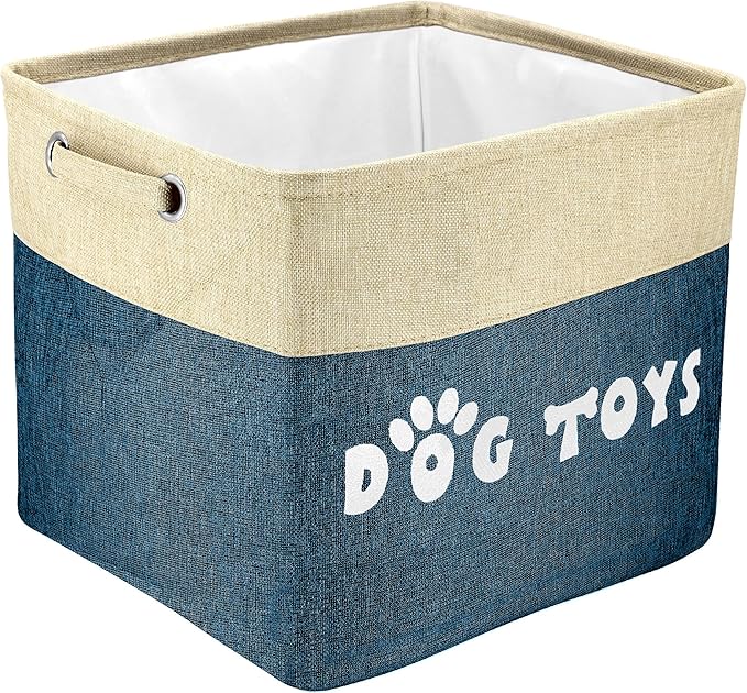 PET ARTIST Large Dog Toy Basket Bin - Rectangular Storage Box Chest Organizer for Dog Toys,Coats,Clothing,Apparel & Accessories & Blanket,Navy Blue,15"x13"x12"