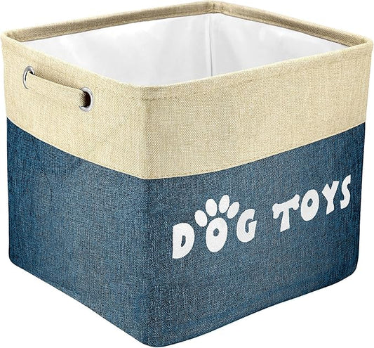 PET ARTIST Large Dog Toy Basket Bin - Rectangular Storage Box Chest Organizer for Dog Toys,Coats,Clothing,Apparel & Accessories & Blanket,Navy Blue,15"x13"x12"