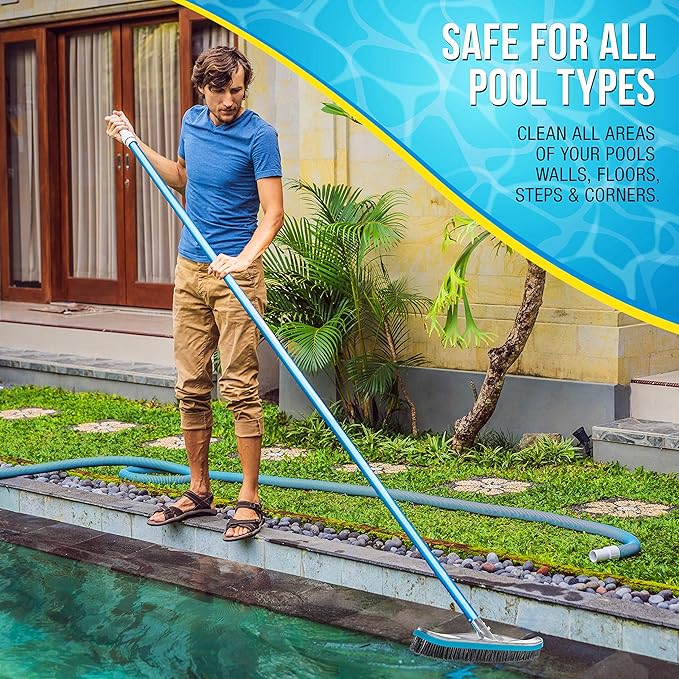 U.S. Pool Supply Pool Brush Head for Inground Pools - 18" Stainless Steel Pool Brush, Metal Wire Bristles, Underwater Scrubber Brushes - Remove Calcium Build-Up on Tiles, Rust Stains on Concrete Walls