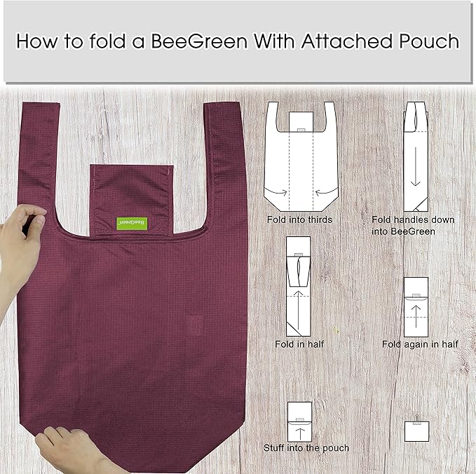 BeeGreen Cerise Reusable Grocery Bags Wholesale Reusable Kitchen Bags Bulk Foldable-Machine Washable with Zipper Storage Pouch 50 Packs