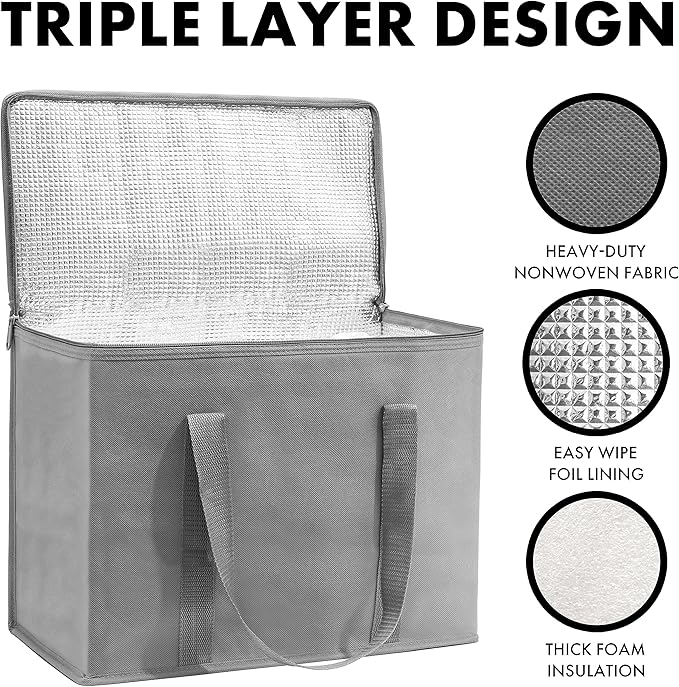 Carrywell Insulated Reusable Grocery Bags 2-Pack, Catering and Delivery Bag For Hot and Cold Food, Collapsible Thermal Tote For Doordash, Not-Made In China